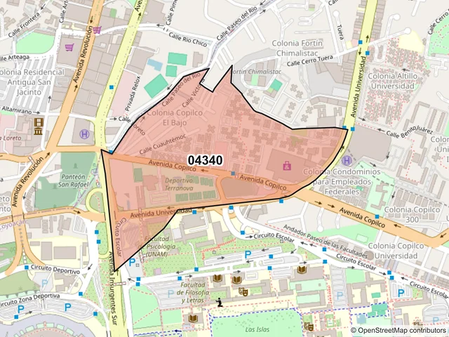 Mapa del código postal 04340, Coyoacán, Ciudad de México