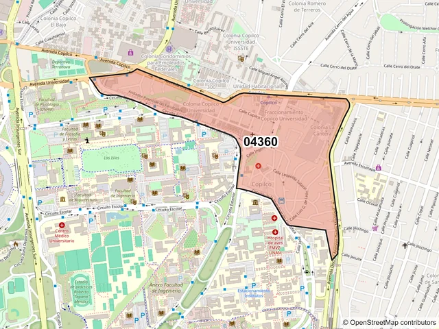 Mapa del código postal 04360, Coyoacán, Ciudad de México