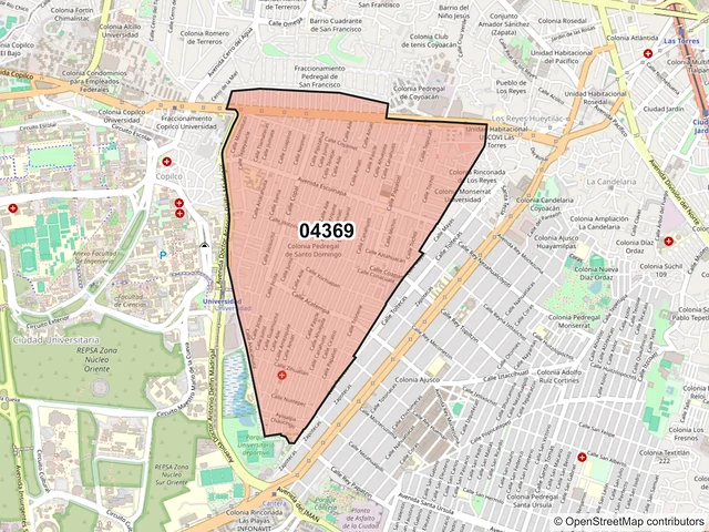 Mapa del código postal 04369, Coyoacán, Ciudad de México