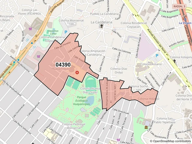 Mapa del código postal 04390, Coyoacán, Ciudad de México
