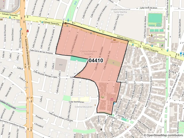 Mapa del código postal 04410, Coyoacán, Ciudad de México