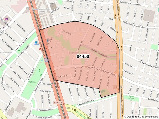 Mapa del código postal 04450, Coyoacán, Ciudad de México
