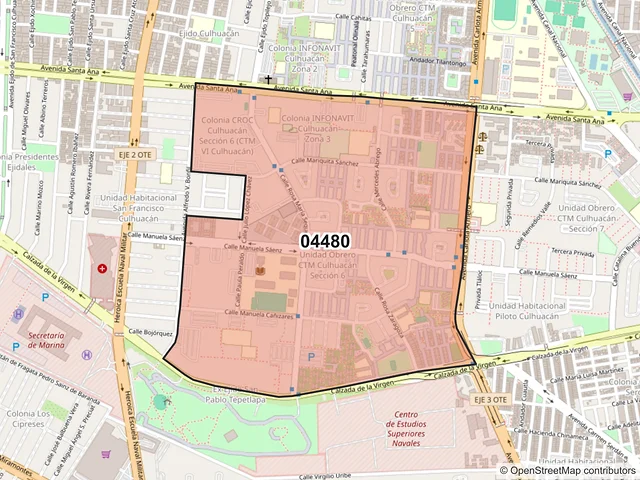 Mapa del código postal 04480, Coyoacán, Ciudad de México