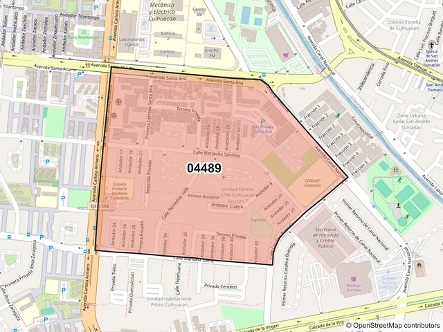 Mapa del código postal 04489, Coyoacán, Ciudad de México