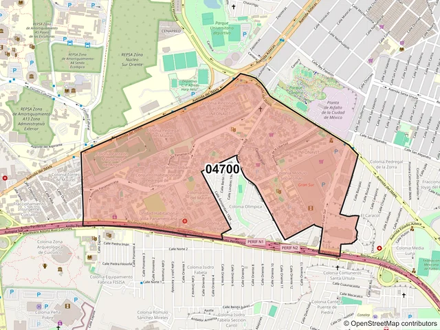 Mapa del código postal 04700, Coyoacán, Ciudad de México