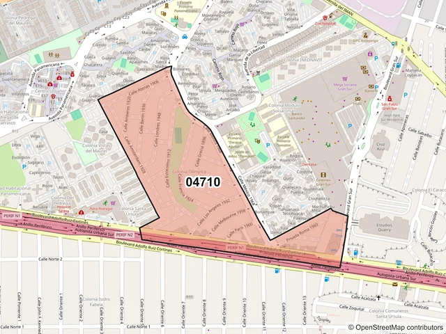 Mapa del código postal 04710, Coyoacán, Ciudad de México