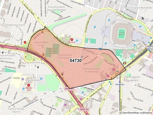 Mapa del código postal 04730, Coyoacán, Ciudad de México