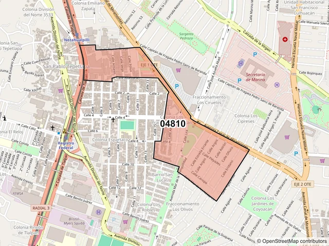 Mapa del código postal 04810, Coyoacán, Ciudad de México