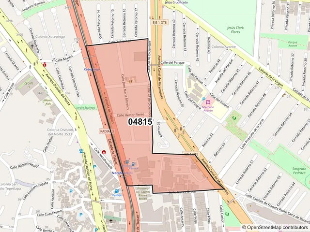 Mapa del código postal 04815, Coyoacán, Ciudad de México