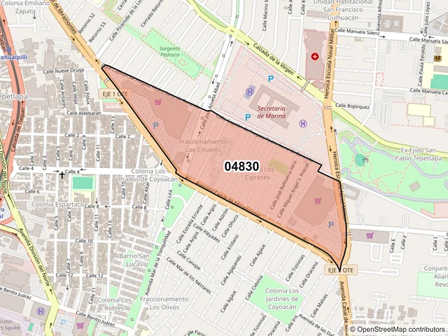 Mapa del código postal 04830, Coyoacán, Ciudad de México
