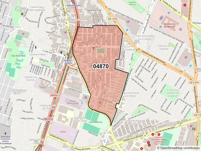 Mapa del código postal 04870, Coyoacán, Ciudad de México
