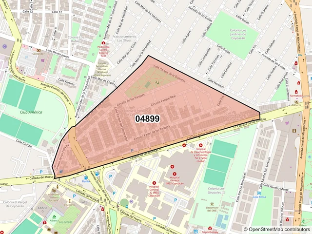 Mapa del código postal 04899, Coyoacán, Ciudad de México