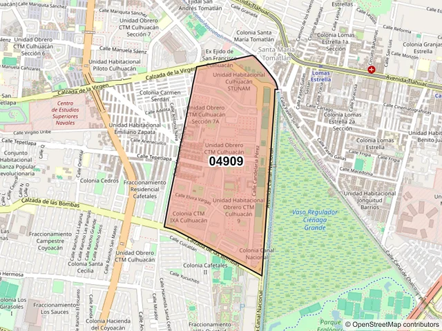 Mapa del código postal 04909, Coyoacán, Ciudad de México