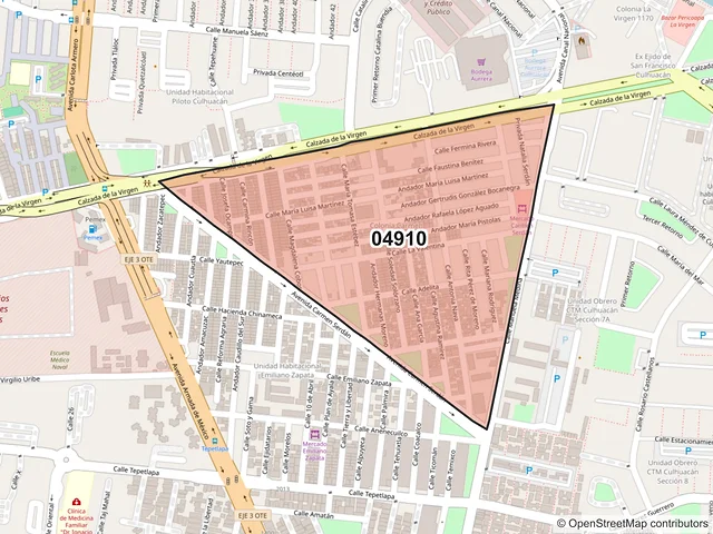 Mapa del código postal 04910, Coyoacán, Ciudad de México