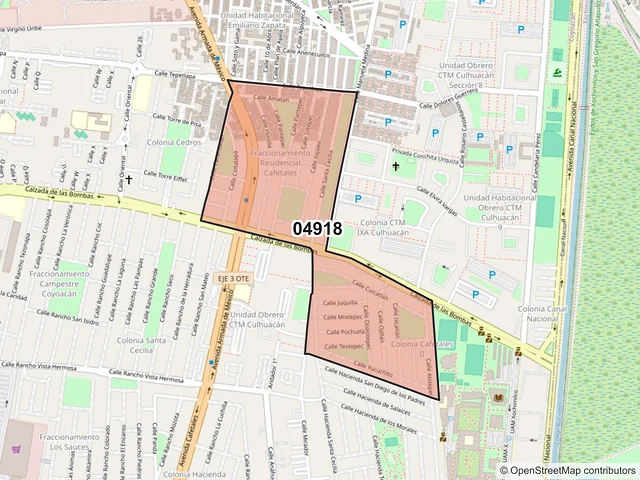 Mapa del código postal 04918, Coyoacán, Ciudad de México