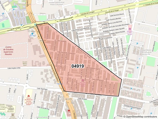Mapa del código postal 04919, Coyoacán, Ciudad de México