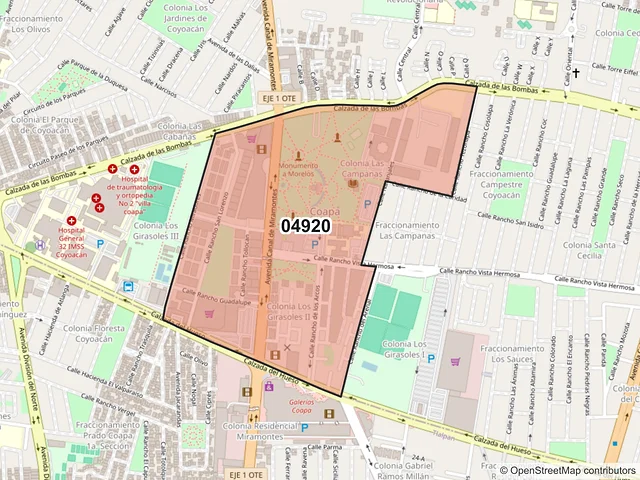 Mapa del código postal 04920, Coyoacán, Ciudad de México