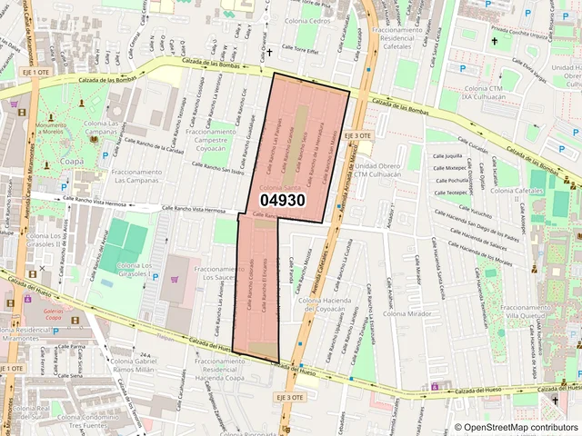 Mapa del código postal 04930, Coyoacán, Ciudad de México