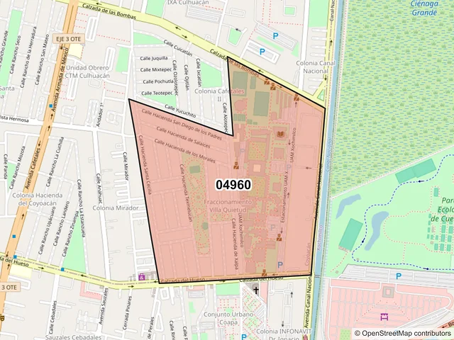 Mapa del código postal 04960, Coyoacán, Ciudad de México
