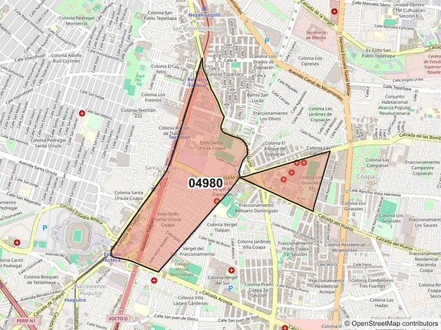 Mapa del código postal 04980, Coyoacán, Ciudad de México