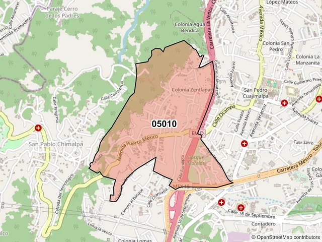 Mapa del código postal 05010, Cuajimalpa de Morelos, Ciudad de México