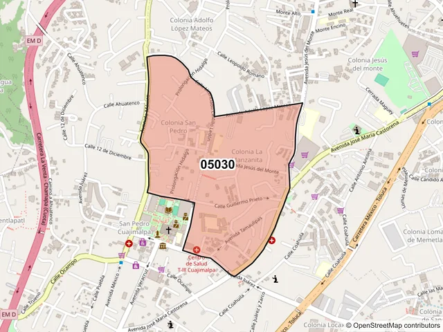 Mapa del código postal 05030, Cuajimalpa de Morelos, Ciudad de México