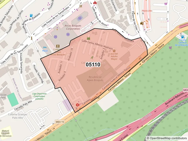 Mapa del código postal 05110, Cuajimalpa de Morelos, Ciudad de México