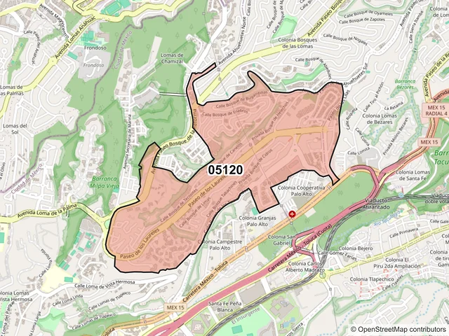 Mapa del código postal 05120, Cuajimalpa de Morelos, Ciudad de México