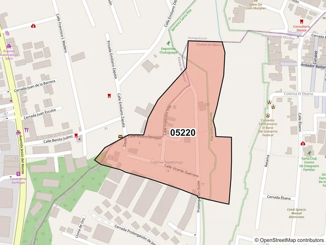 Mapa del código postal 05220, Cuajimalpa de Morelos, Ciudad de México