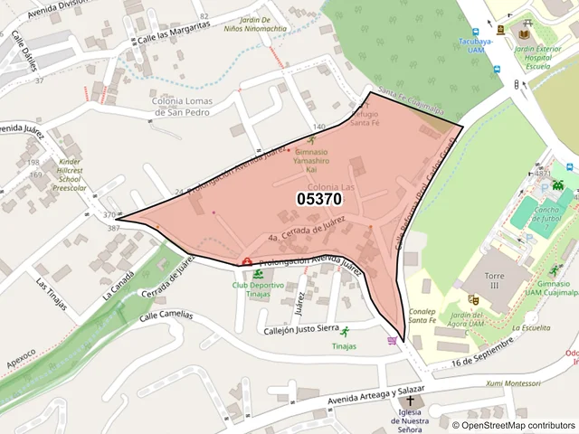 Mapa del código postal 05370, Cuajimalpa de Morelos, Ciudad de México