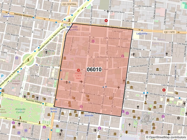 Mapa del código postal 06010, Cuauhtémoc, Ciudad de México