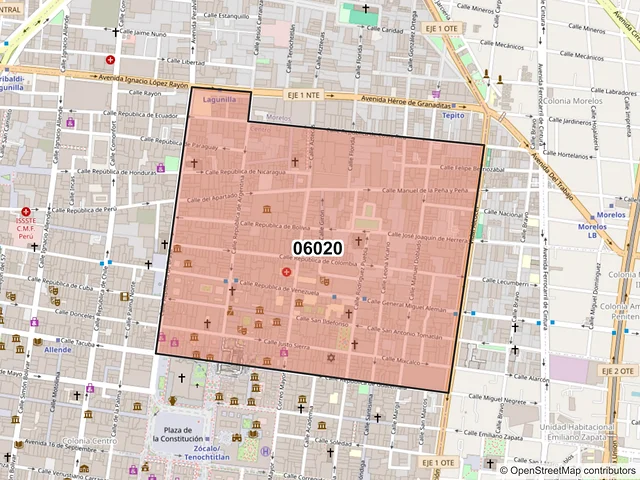 Mapa del código postal 06020, Cuauhtémoc, Ciudad de México