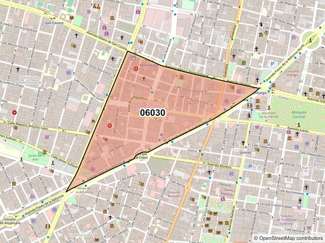 Mapa del código postal 06030, Cuauhtémoc, Ciudad de México