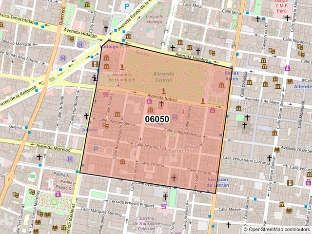 Mapa del código postal 06050, Cuauhtémoc, Ciudad de México