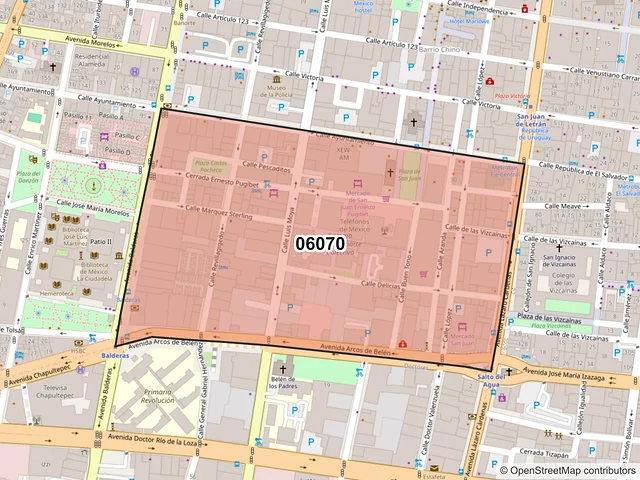 Mapa del código postal 06070, Cuauhtémoc, Ciudad de México
