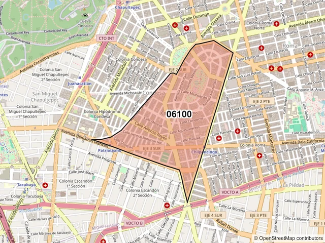 Mapa del código postal 06100, Cuauhtémoc, Ciudad de México