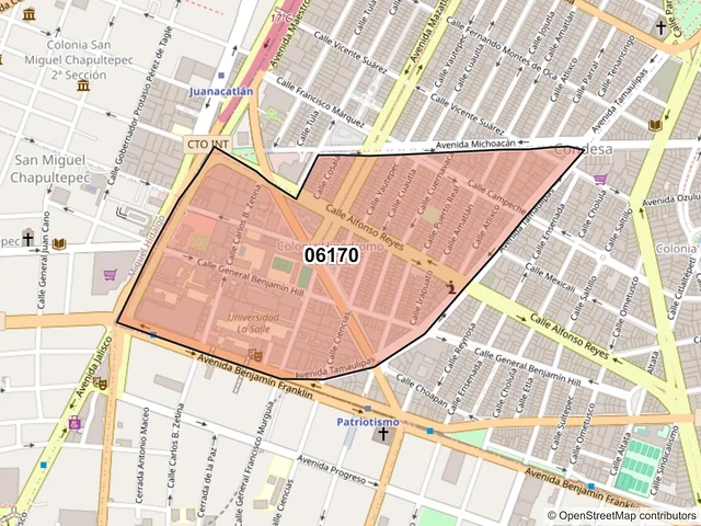 Mapa del código postal 06170, Cuauhtémoc, Ciudad de México