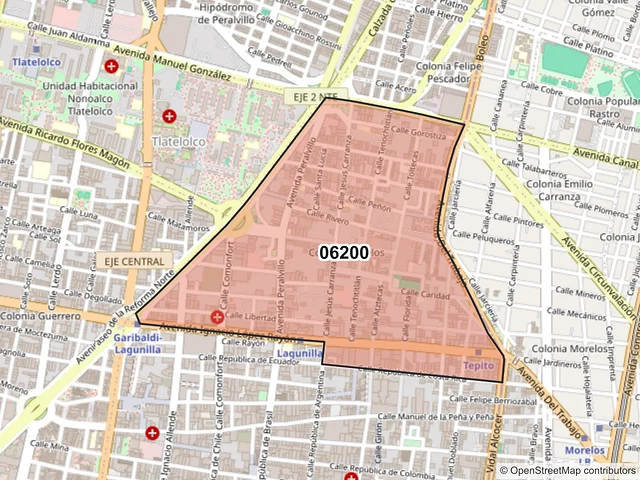 Mapa del código postal 06200, Cuauhtémoc, Ciudad de México