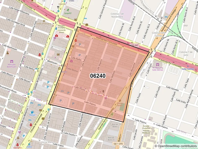 Mapa del código postal 06240, Cuauhtémoc, Ciudad de México