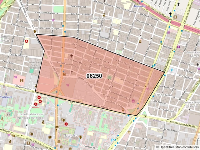 Mapa del código postal 06250, Cuauhtémoc, Ciudad de México