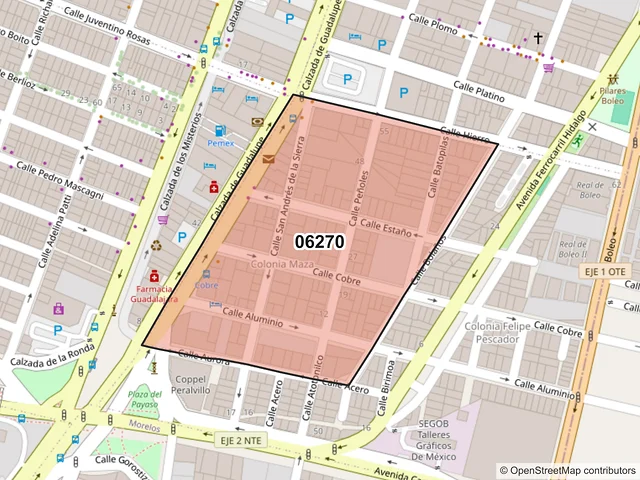 Mapa del código postal 06270, Cuauhtémoc, Ciudad de México