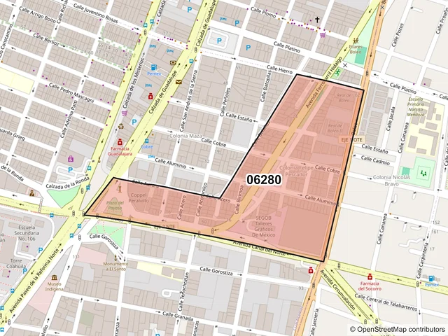 Mapa del código postal 06280, Cuauhtémoc, Ciudad de México