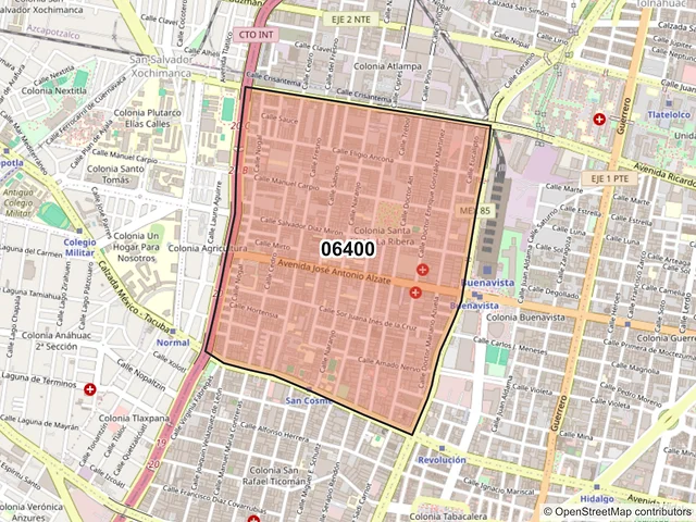 Mapa del código postal 06400, Cuauhtémoc, Ciudad de México