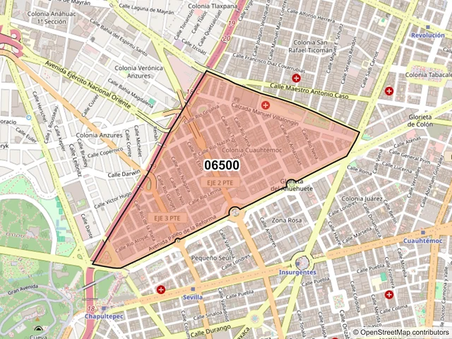 Mapa del código postal 06500, Cuauhtémoc, Ciudad de México