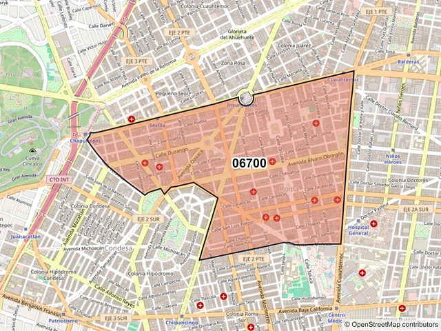 Mapa del código postal 06700, Cuauhtémoc, Ciudad de México