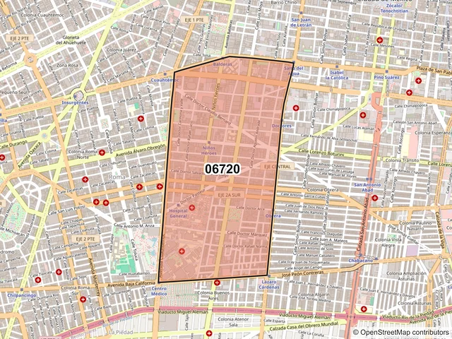 Mapa del código postal 06720, Cuauhtémoc, Ciudad de México