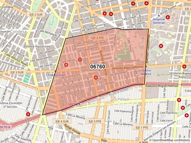 Mapa del código postal 06760, Cuauhtémoc, Ciudad de México