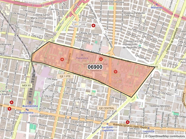Mapa del código postal 06900, Cuauhtémoc, Ciudad de México