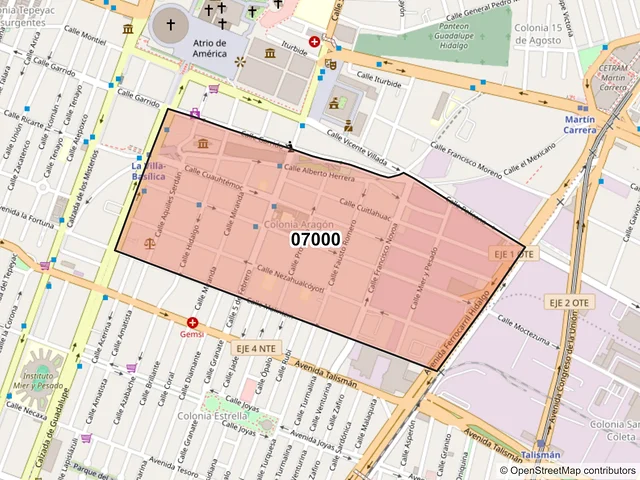 Mapa del código postal 07000, Gustavo A. Madero, Ciudad de México