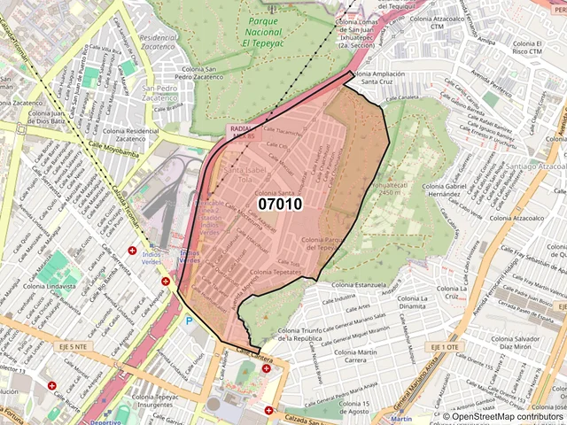 Mapa del código postal 07010, Gustavo A. Madero, Ciudad de México